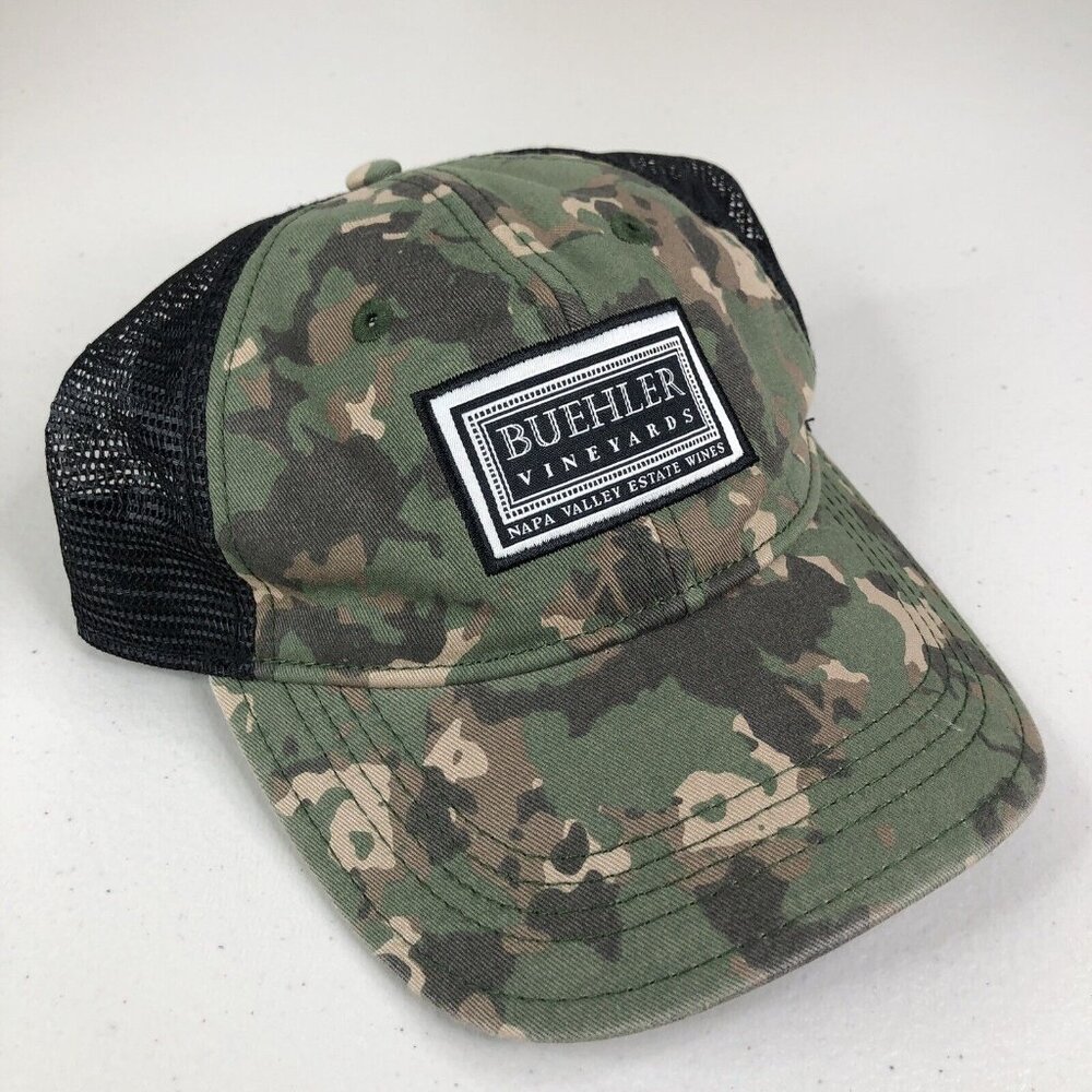 Buehler Vineyards Hat Black Camo Snapback Trucker Cap Napa Valley Estate Wines
